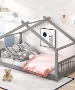 Twin Size House Bed Wood Bed, Gray
