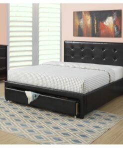 Bedroom Furniture Black Storage Under Bed Queen Size bed Faux Leather upholstered