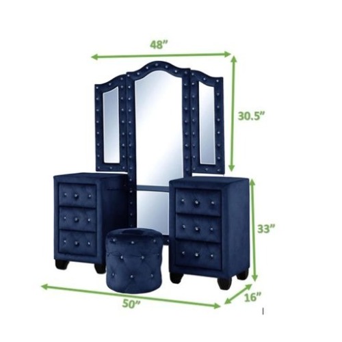 Maya Crystal Tufted King 4 Pc Vanity Bedroom Set Made with Wood in Blue - Image 30