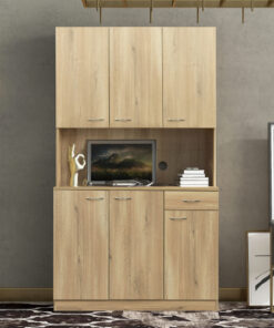 70.87" Tall Wardrobe& Kitchen Cabinet, with 6-Doors, 1-Open Shelves and 1-Drawer for bedroom,Rustic Oak