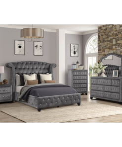 Sophia King 5 Pc Upholstery Bedroom Set Made With Wood in Gray