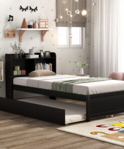 Twin Bed with Trundle,Bookcase,Espresso