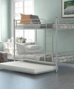 Twin-Over-Twin Metal Bunk Bed With Trundle,Can be Divided into two beds,No Box Spring needed ,White ( old sku: MF194806AAN )