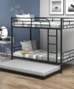 Twin-Over-Twin Metal Bunk Bed With Trundle,Can be Divided into two beds,No Box Spring needed ,Black ( old sku: MF194806AAB )