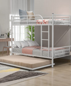 Twin-Over-Twin Metal Bunk Bed With Trundle,Can be Divided into two beds,No Box Spring needed ,White ( old sku: MF194806AAK )