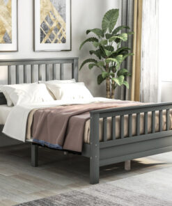 Wood Platform Bed with Headboard and Footboard, Full (Gray)