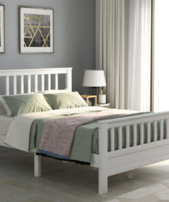 Wood Platform Bed with Headboard and Footboard, Full (White)