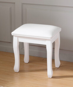 White Vanity Stool Padded Makeup Chair Bench with Solid Wood Legs