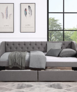 Upholstered Twin Size daybed with Two Drawers, Wood Slat Support, Gray(OLD SKU :LP000011AAE)