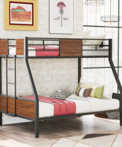 Twin-over-full bunk bed modern style steel frame bunk bed with safety rail, built-in ladder for bedroom, dorm, boys, girls, adults (OLD SKU:LP000090AAD)