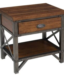 Unique Style Two-Tone Finish Nightstand of Drawer Shelf Metal Finished Brackets Industrial Design Bedroom Furniture