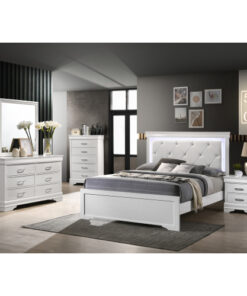 Brooklyn Twin 5 Pc Tufted Upholstery LED Bedroom set made with Wood in White