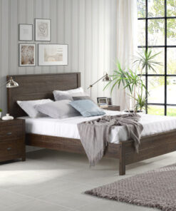 Albany Solid Wood Queen Bed Frame with Headboard, Heavy Duty Modern Rustic Queen Size Bed Frames, Box Spring Needed