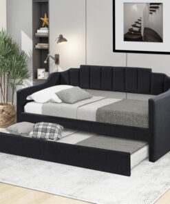 Upholstered Twin Daybed with Trundle,Black