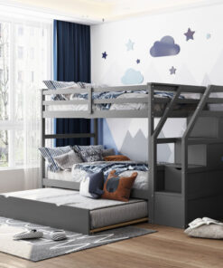 Twin-Over-Twin Bunk Bed with Twin Size Trundle and 3 Storage Stairs,Gray (OLD SKU :LP000064AAE)