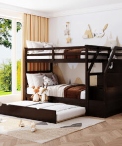 Twin-Over-Twin Bunk Bed with Twin Size Trundle and 3 Storage Stairs,Espresso (OLD SKU :LP000064AAP)