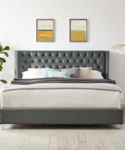 B100S King bed, Button designed Headboard,strong wooden slats + metal legs with Electroplate