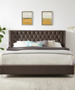 B100S King bed, Button designed Headboard,strong wooden slats + metal legs with Electroplate
