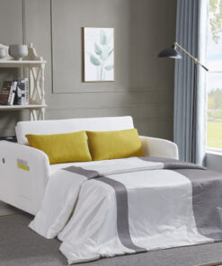 Twins Sofa Bed Cream White Fabric