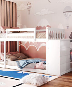 Twin over Twin Bunk Bed with 4 Drawers and 3 Shelves-White（OLD SKU: LP000067AAK）