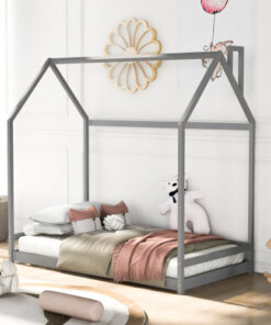 Twin Size House Bed Wood Bed, Gray(OLD SKU:WF281435AAE)