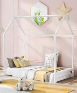 Twin Size House Bed Wood Bed, White(OLD SKU:WF281435AAK)