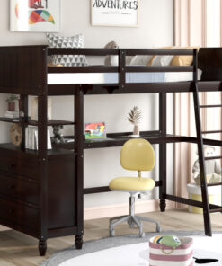 Twin size Loft Bed with Drawers and Desk, Wooden Loft Bed with Shelves - Espresso(OLD SKU: LT001530AAP)