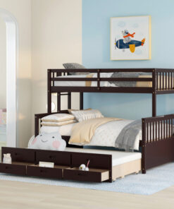Twin-Over-Full Bunk Bed with Twin size Trundle , Separable Bunk Bed with Drawers for Bedroom - Espresso