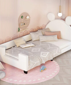Twin Size Upholstered Daybed with Carton Ears Shaped Headboard, White