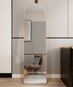 The third generation floor mounted full length rearview mirror. Aluminum alloy metal frame arched wall mirror, bathroom makeup mirror, clothing store, wall mounted. Gold 60 "*16.5"W115158172