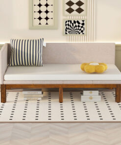 Upholstered Daybed/Sofa Bed Frame Twin Size Linen-Beige