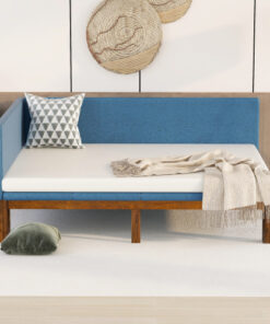 Upholstered Daybed/Sofa Bed Frame Full Size Linen-Blue