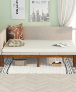 Upholstered Daybed/Sofa Bed Frame Full Size Linen-Beige
