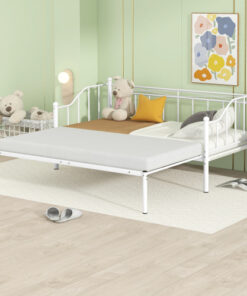 Twin Size Metal Daybed with Trundle, Daybed with Slat No Box required White