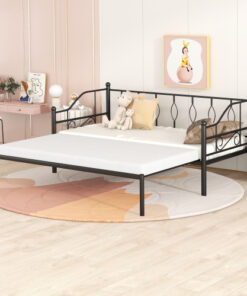 Twin Size Metal Daybed with Trundle, Daybed with Slat No Box required Black