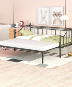 Twin Size Metal Daybed with Trundle, Daybed with Slat No Box required Black