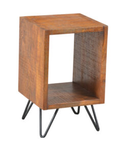 22 Inch Textured Cube Shape Wooden Nightstand with Angular Legs, Brown and Black