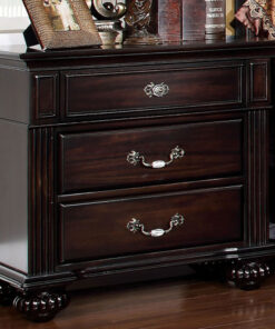 1pc Nightstand Only Traditional Dark Walnut Solid wood 3-Drawers Ball Bearing Metal Glides Antique Brass Handles w/ Acrylic Accent Bedroom Furniture