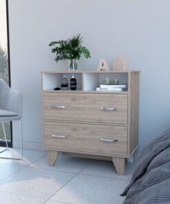 Aaron 2-Drawer 2-Shelf Dresser Light Gray
