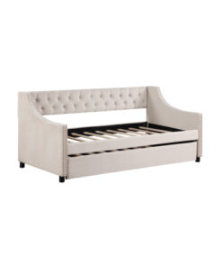 Upholstered Daybed with Trundle, Twin Size Frame, Beige Velvet