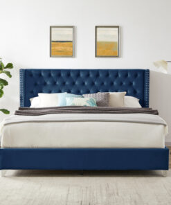 B100S King bed, Button designed Headboard,strong wooden slats + metal legs with Electroplate