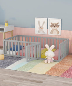 Twin Size Wood Daybed Frame with Fence, Gray(OLD SKU :WF289661AAE)