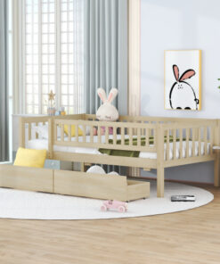 Twin Size Daybed Wood Bed with Two Drawers, Natural