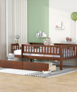 Twin Size Daybed Wood Bed with Two Drawers, Walnut