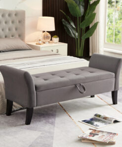 51.5" Bed Bench with Storage Grey Velvet