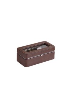 8" Long Tempered Glass and Leather 4-Slot Watch Display Case, Brown