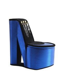9" Tall Display Jewelry Box with Hooks, High Heel Shoe Design, Blue Velvet