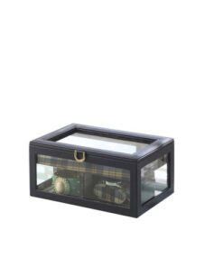 9.8" Long Tempered Glass and Leather Jewelry Case / Watch Display, Blue