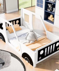 Twin Size Classic Car-Shaped Platform Bed with Wheels,White