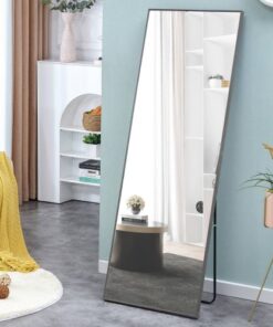 Alternative view of The 4th generation gray solid wood frame full body mirror, dressing mirror, bedroom porch, decorative mirror, clothing mirror, floor mirror, wall mirror.